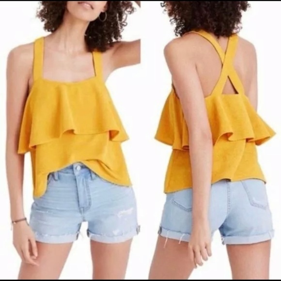 Madewell Texture & Thread Mustard Tiered Tank Top Women’s Size Small - Picture 1 of 5